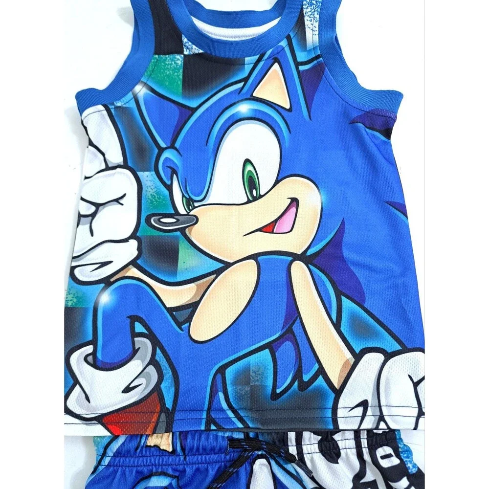 SEGA Sonic the Hedgehog 2 Piece Tank Shirt Shorts Set Size 4 Blue Black Green